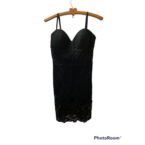 Bebe Black Eyelet Lace Spaghetti Strap Dress Shorts Underneath SIZE S - Picture 1 of 13